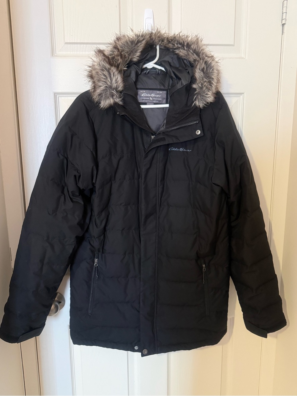 Eddie Bauer Black Quilted Puffer with Faux Fur-Trim Hood